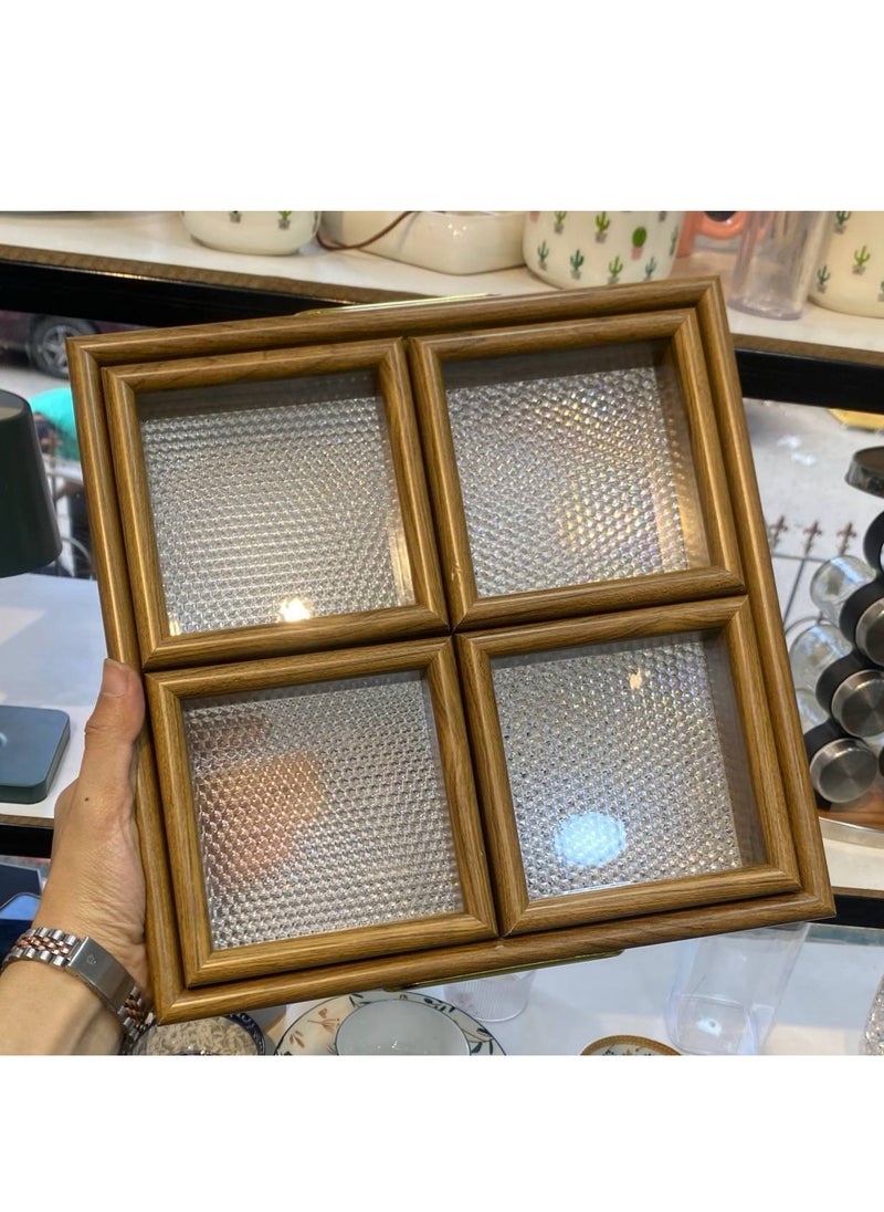 Generic - 4*1 snack tray, wooden tray with acrylic interior, divided into 4 compartments. You can use it as a tray or for snacks and crackers. It consists of a tray + 4 boxes for division. It looks very chic and will save you a lot of space. - Image 1