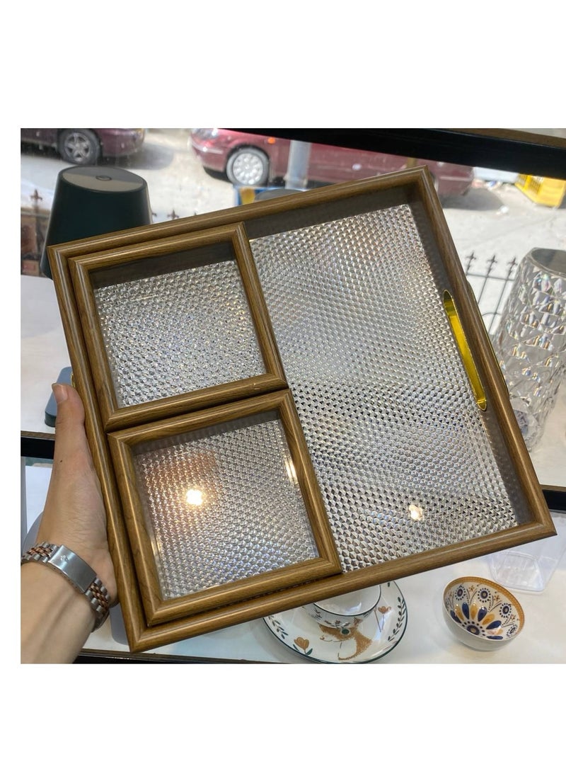 Generic - 4*1 snack tray, wooden tray with acrylic interior, divided into 4 compartments. You can use it as a tray or for snacks and crackers. It consists of a tray + 4 boxes for division. It looks very chic and will save you a lot of space. - Image 1