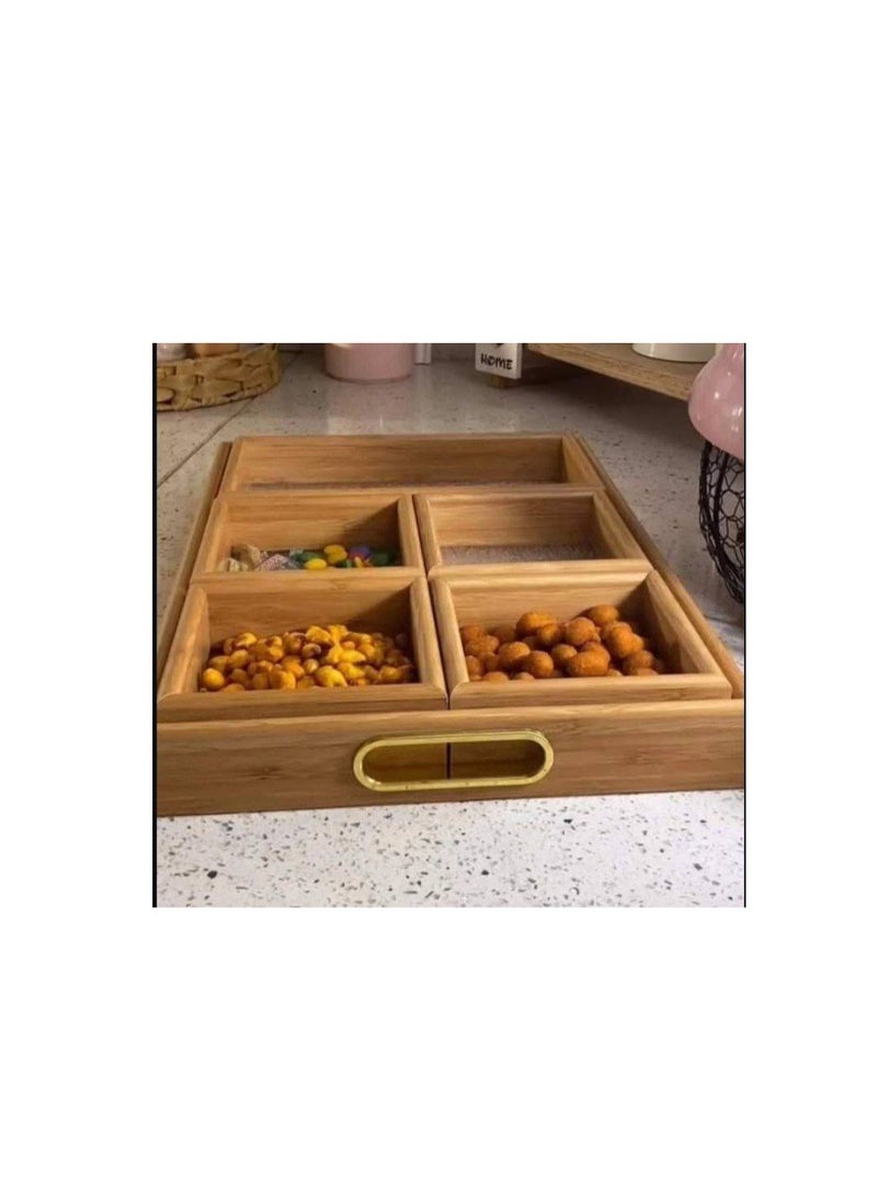 Generic - 4*1 snack tray, wooden tray with acrylic interior, divided into 4 compartments. You can use it as a tray or for snacks and crackers. It consists of a tray + 4 boxes for division. It looks very chic and will save you a lot of space. - Image 1