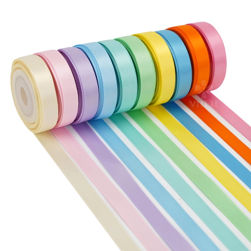 MEEDEE Pastel Rainbow Ribbon Assortment Satin Rainbow Colored Ribbon 38 X 50 Yards for Crafts Gift Wrapping Party Decoration DIY Handmade Hair Bows