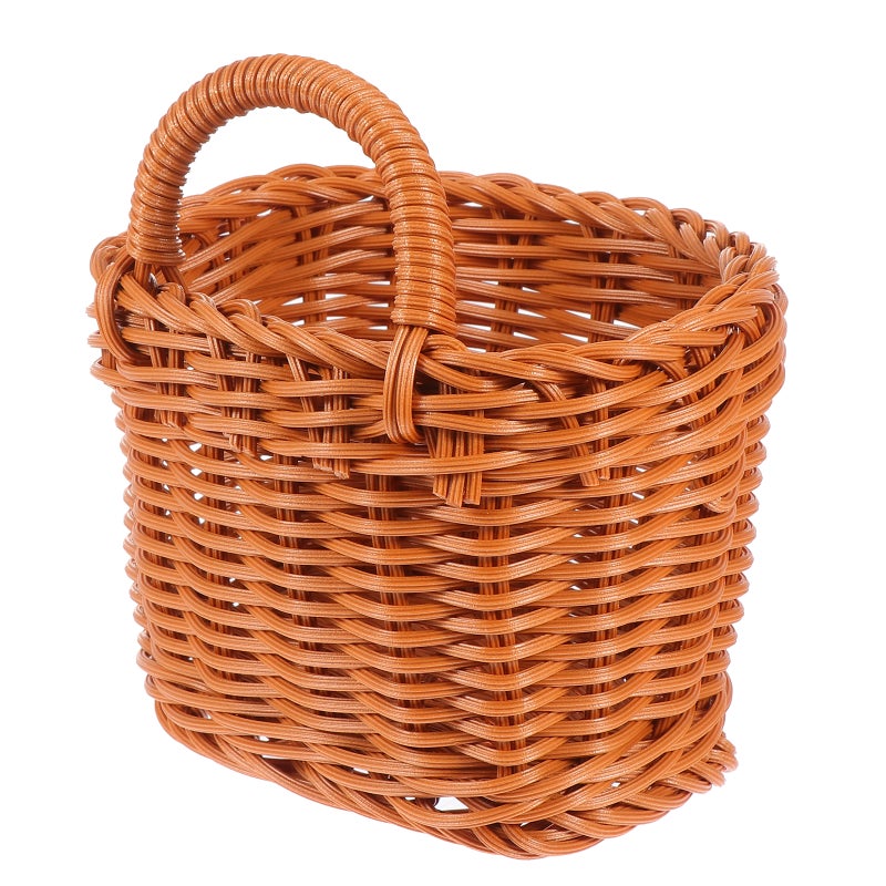 1Pc Pretty Woven Basket Imitation Rattan Basket Useful Basket with Handle - Image 1