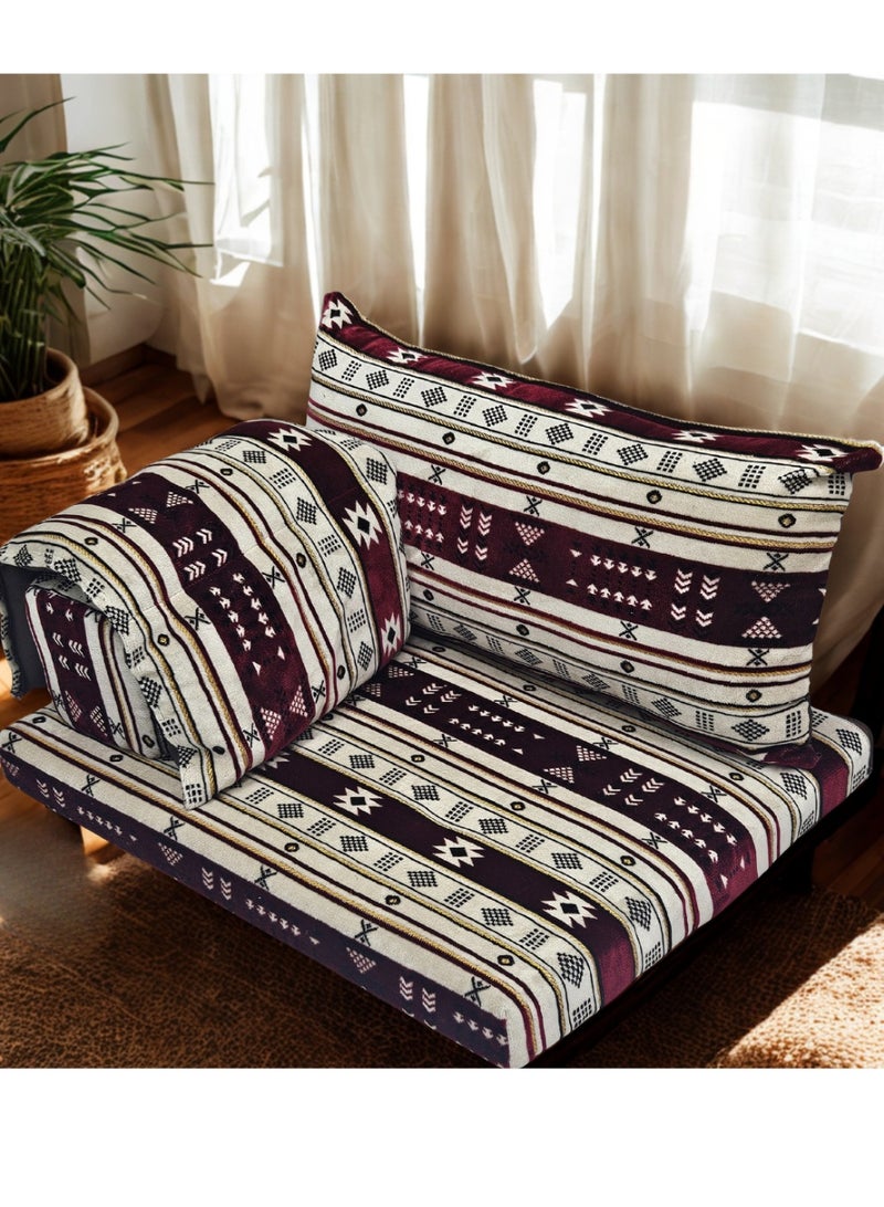 سمارت هوم طقم جلسة أرضية فاخر ٤ في ١ – مجلس عربي تراثي قماش مخمل ناعم، طقم ٤ قطع | ديكور عربي | جلسات خارجية وداخلية - الطقم يتكون من ( مرتبة أرضية و مسند ظهر عريض و ذراع جانبي و مخدة جانبية ) الطقم يناسب كل انواع المجالس والخيم والجلسات الداخلية والخارجية - Image 3