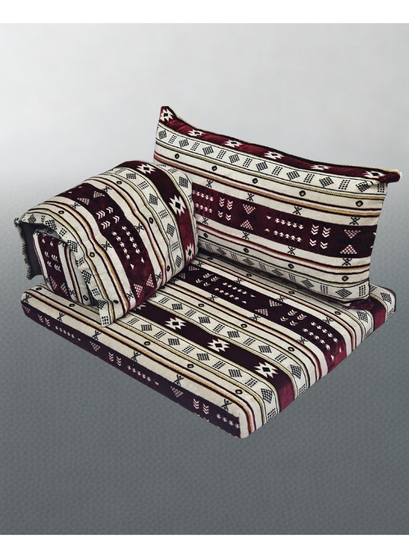 سمارت هوم طقم جلسة أرضية فاخر ٤ في ١ – مجلس عربي تراثي قماش مخمل ناعم، طقم ٤ قطع | ديكور عربي | جلسات خارجية وداخلية - الطقم يتكون من ( مرتبة أرضية و مسند ظهر عريض و ذراع جانبي و مخدة جانبية ) الطقم يناسب كل انواع المجالس والخيم والجلسات الداخلية والخارجية - Image 1