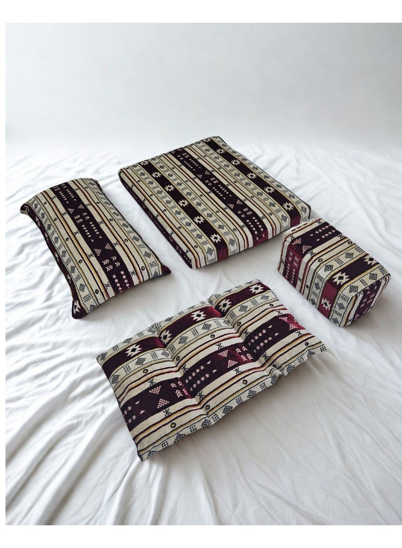 سمارت هوم طقم جلسة أرضية فاخر ٤ في ١ – مجلس عربي تراثي قماش مخمل ناعم، طقم ٤ قطع | ديكور عربي | جلسات خارجية وداخلية - الطقم يتكون من ( مرتبة أرضية و مسند ظهر عريض و ذراع جانبي و مخدة جانبية ) الطقم يناسب كل انواع المجالس والخيم والجلسات الداخلية والخارجية - Image 5