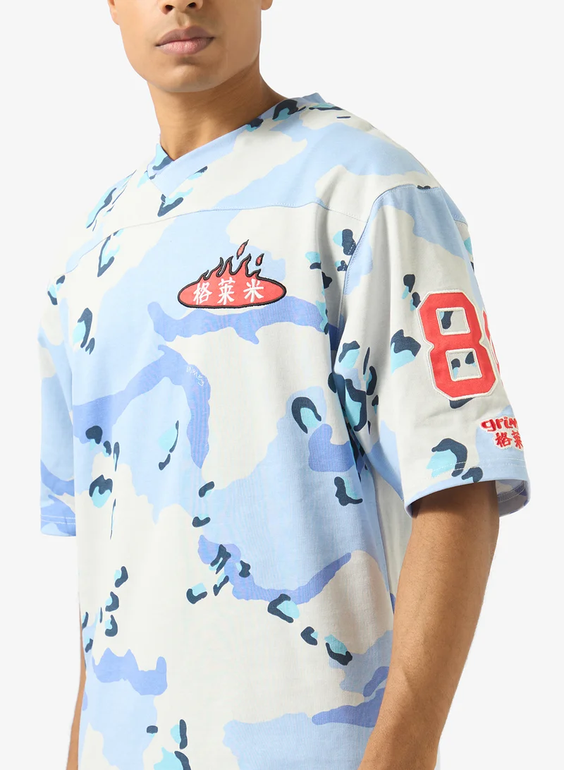 Grimey  Concreat Jungle All Over Print V Neck Oversized T-Shirt for Men | Best Price UAE