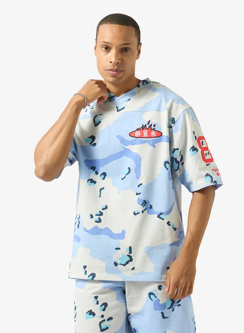 Grimey Concreat Jungle All Over Print V Neck Oversized T-Shirt