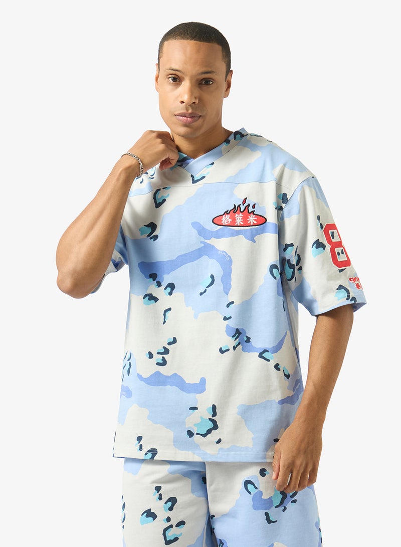 Grimey Concreat Jungle All Over Print V Neck Oversized T-Shirt - Image 1