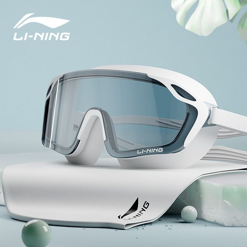 Lining Professional Swim Goggles with HD Waterproof and Anti-Fog Design, Large Frame for Adults and Myopic Swimmers, Includes Men's and Women's Swimming Caps - Image 1