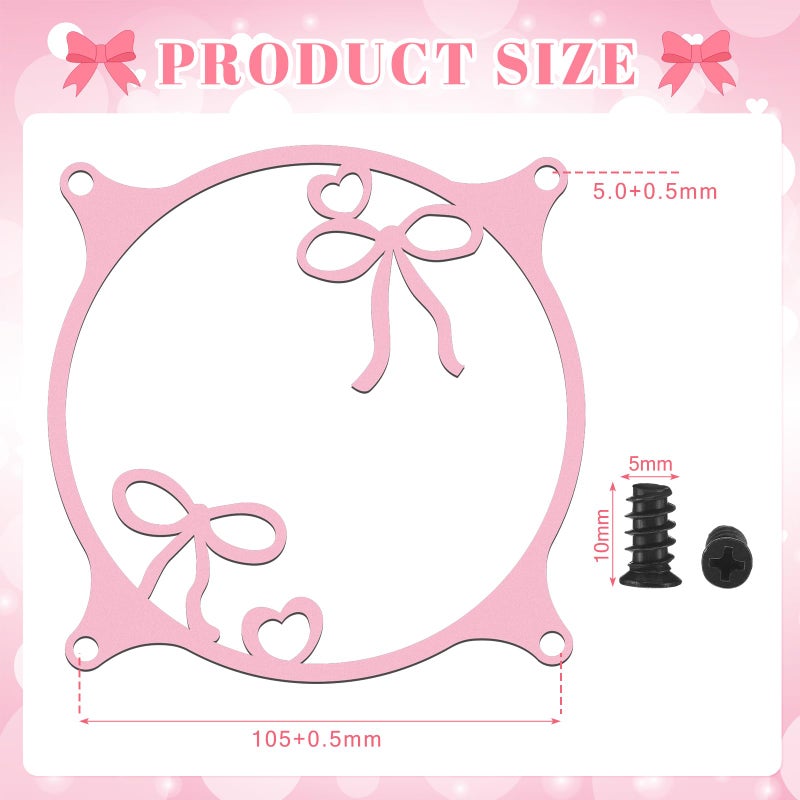 Lounsweer 4 Pcs 120mm Pink Bow Guard Fan Grill Metal PC Fan Grill Cover with Screws Cute Computer Accessories Coquettish PC Case Decor for Office Game Room Valentines Gift for Girls Women - Image 2