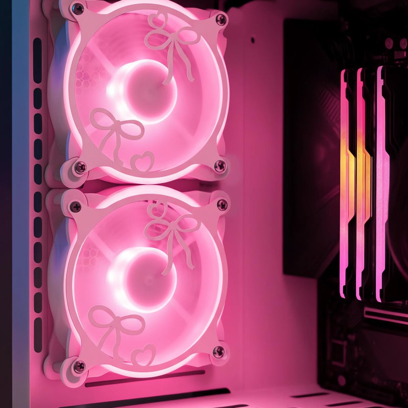 Lounsweer 4 Pcs 120mm Pink Bow Guard Fan Grill Metal PC Fan Grill Cover with Screws Cute Computer Accessories Coquettish PC Case Decor for Office Game Room Valentines Gift for Girls Women - Image 4