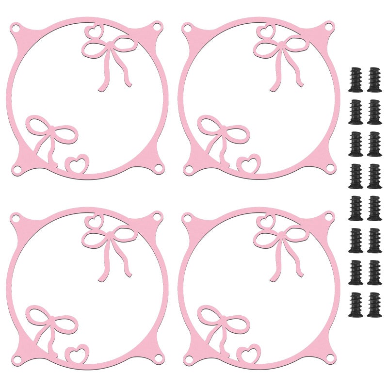 Lounsweer 4 Pcs 120mm Pink Bow Guard Fan Grill Metal PC Fan Grill Cover with Screws Cute Computer Accessories Coquettish PC Case Decor for Office Game Room Valentines Gift for Girls Women - Image 1