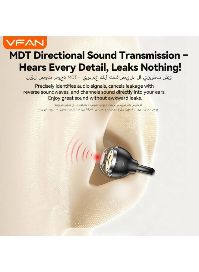 فان سماعات أذن لاسلكية VFAN T16 بتصميم مشبك مفتوح - سماعات ألعاب بدون تأخير مع ميكروفون ENC - مريحة للرياضة والجري ومتوافقة مع أيفون وسامسونج - بطارية 35 ساعة، أسود - Image 4