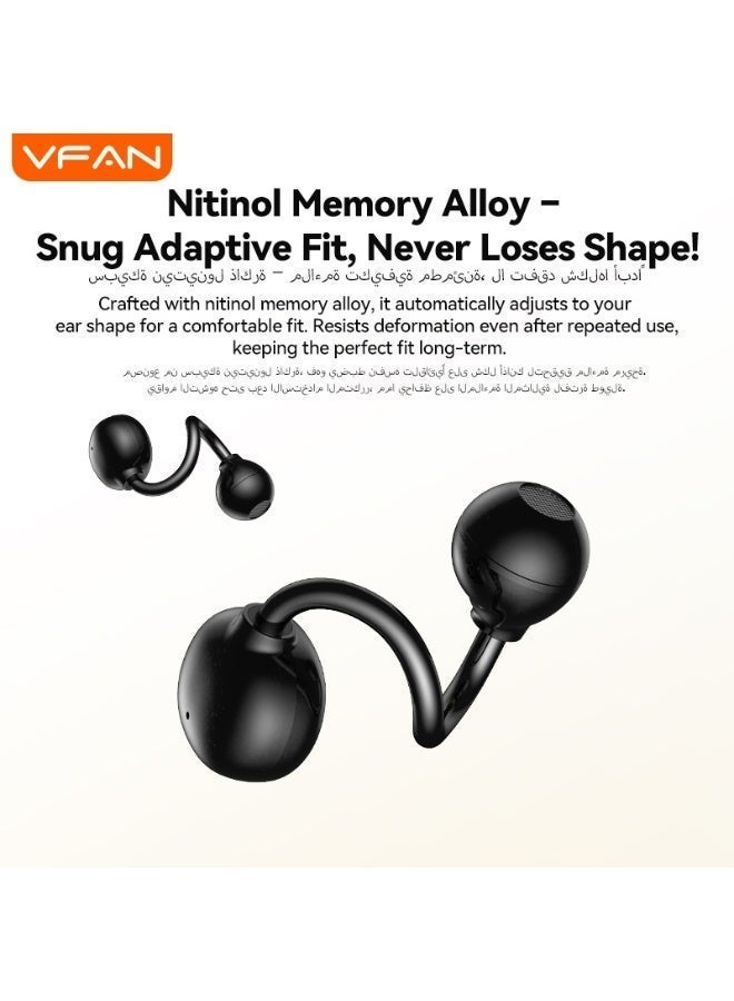 VFAN T16 Open-Ear Wireless Airbuds, FreeClip Style Bluetooth 6.0 Headphones, Clip-On Gaming Headset with ENC Mic, 35H Battery Painless Sports Earphones for iPhone, Samsung, Android - Black - Image 3