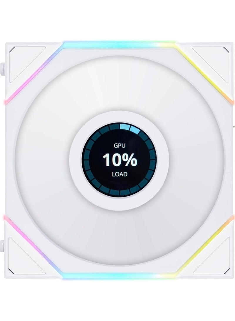 Lian Li UNI Fan TL LCD 120mm PC Cooling Fan - Infinity Mirror ARGB Fan - FDB Bearing - Daisy-Chain Style - Dual Zone Lighting Effects - 120mm RGB PC Case Fan - White - Single Pack (Without Controller) - Image 1