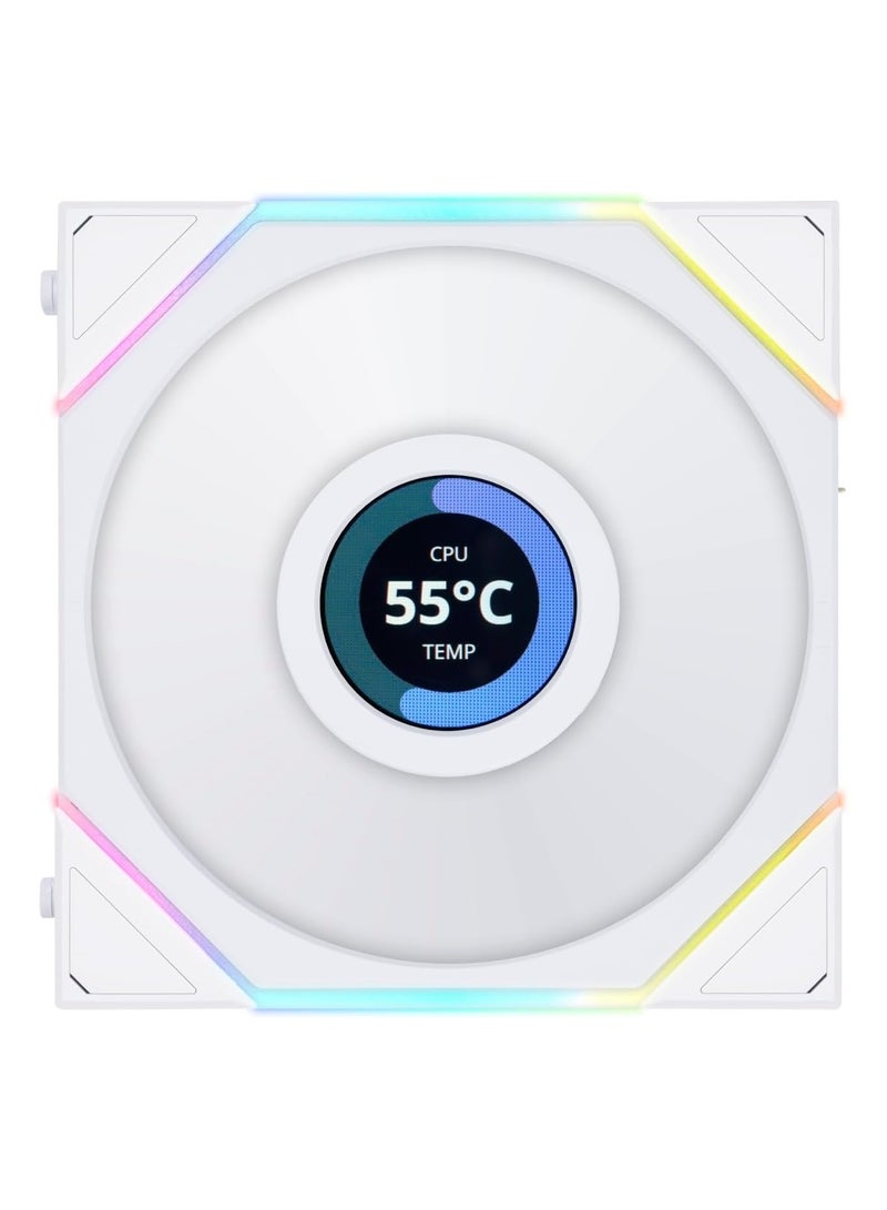Lian Li UNI Fan TL LCD 120mm PC Cooling Fan - Infinity Mirror ARGB Fan - FDB Bearing - Daisy-Chain Style - Dual Zone Lighting Effects - 120mm RGB PC Case Fan - White - Single Pack (Without Controller) - Image 4