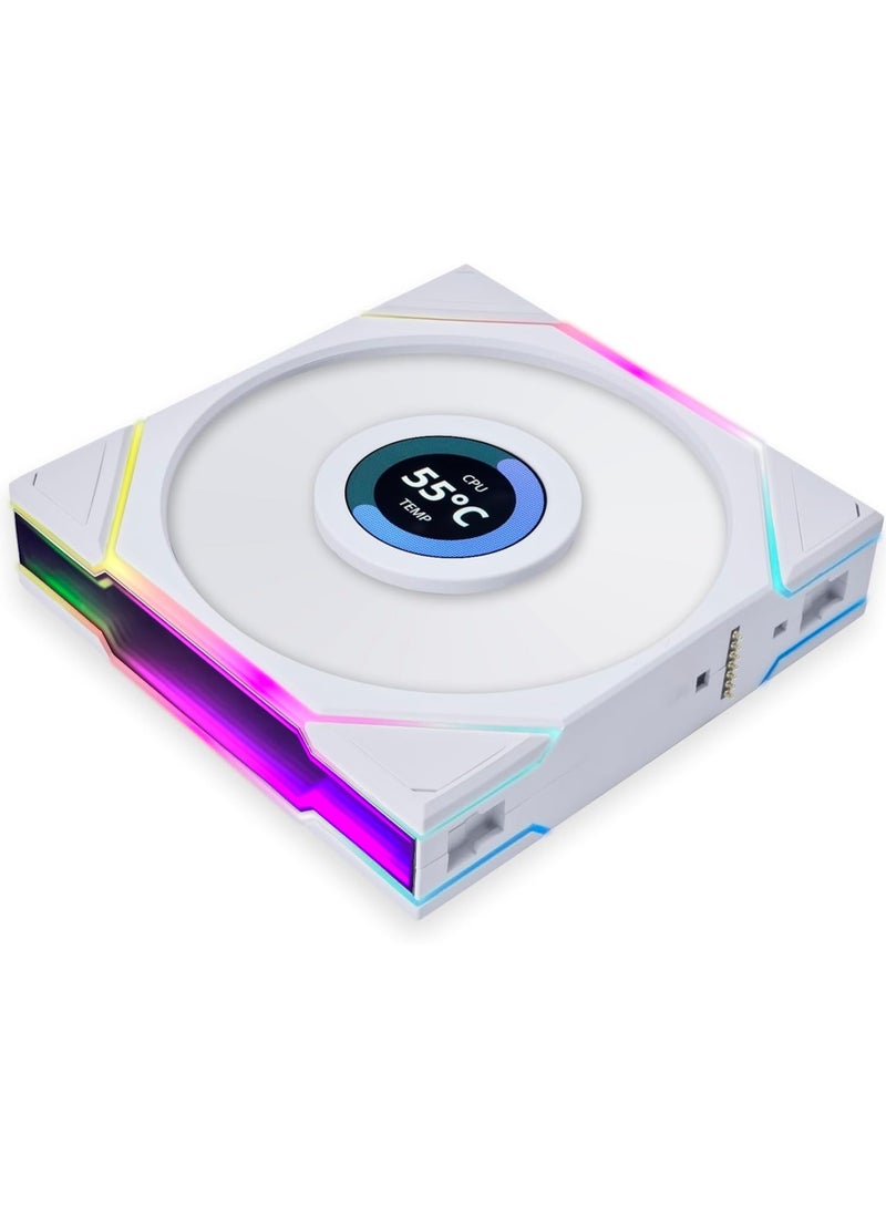 Lian Li UNI Fan TL LCD 120mm PC Cooling Fan - Infinity Mirror ARGB Fan - FDB Bearing - Daisy-Chain Style - Dual Zone Lighting Effects - 120mm RGB PC Case Fan - White - Single Pack (Without Controller) - Image 5