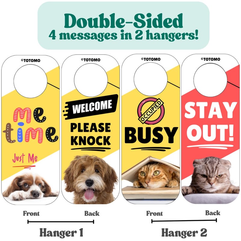 TOTOMO Do Not Disturb Door Hanger Sign for Doorknob or Lever Handle, Busy|Me Time|Please Knock|Stay Out, 3.5" x 9" Cute Dog & Cat Pet Design for Teenagers, Dorm Room, Home Office, Mood Sign - Image 2