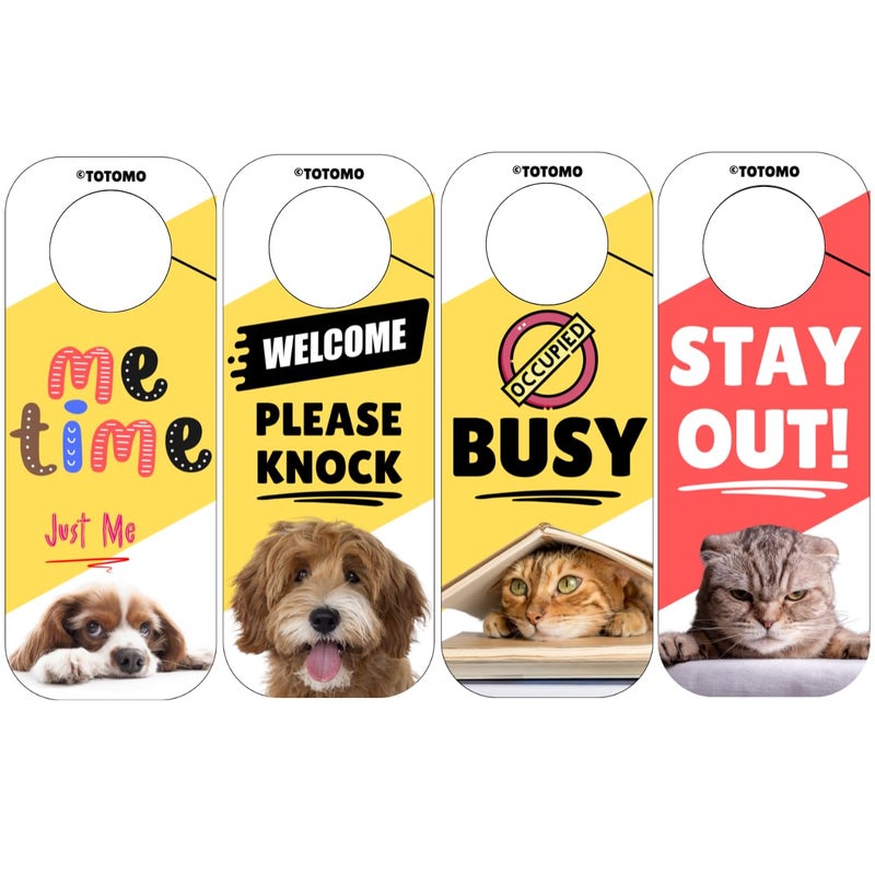 TOTOMO Do Not Disturb Door Hanger Sign for Doorknob or Lever Handle, Busy|Me Time|Please Knock|Stay Out, 3.5" x 9" Cute Dog & Cat Pet Design for Teenagers, Dorm Room, Home Office, Mood Sign - Image 1