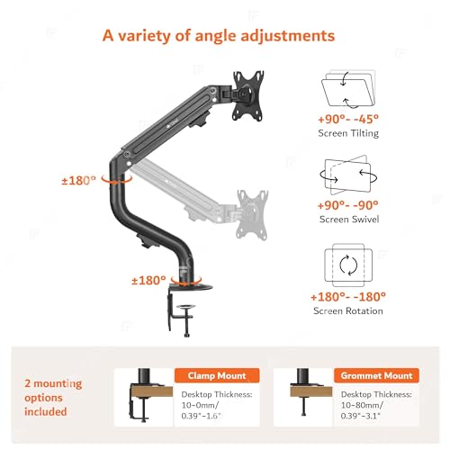 ARTIKEL Monitor Desk Mount Adjustable Spring Assisted Monitor Arm VESA Mount with C Clamp Grommet Mounting Base Computer Monitor Stand (Curve, Single.) - Image 4