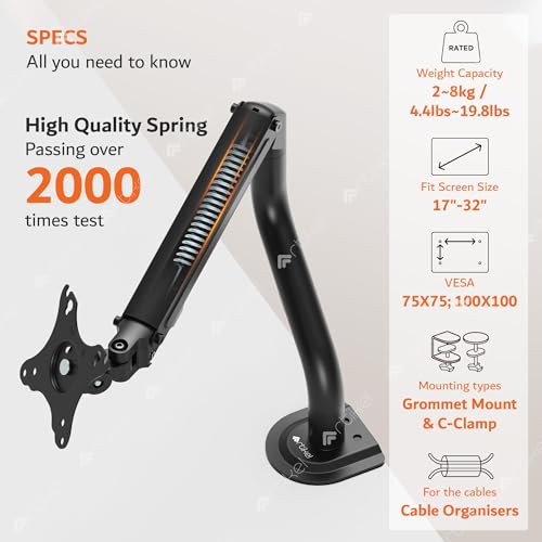 ARTIKEL Monitor Desk Mount Adjustable Spring Assisted Monitor Arm VESA Mount with C Clamp Grommet Mounting Base Computer Monitor Stand (Curve, Single.) - Image 3