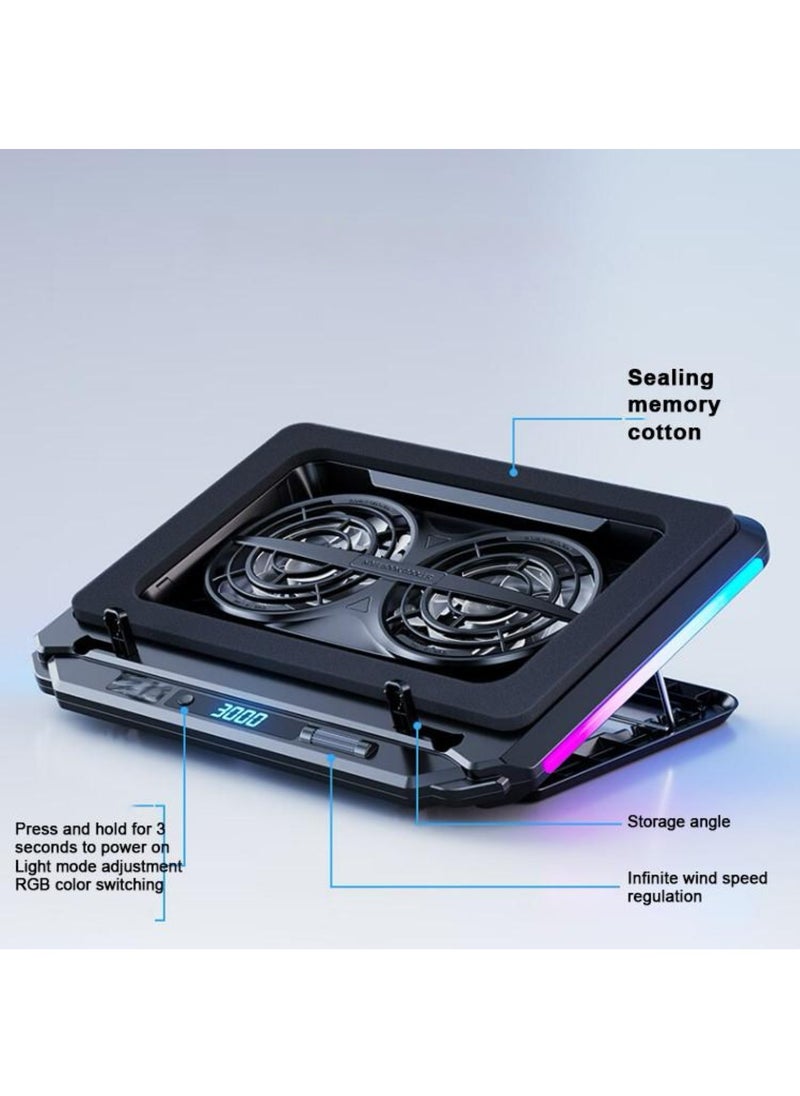 Generic - SIMA RGB Laptop Cooler Pad, Dual 14cm Fans, Seal Foam for Rapid Cooling, Infinitely Variable Speed Control, USB Type C Input, Type A Power Output, LCD Screen, for Laptops 15.6-21 inch, 3000 RPM - Image 1