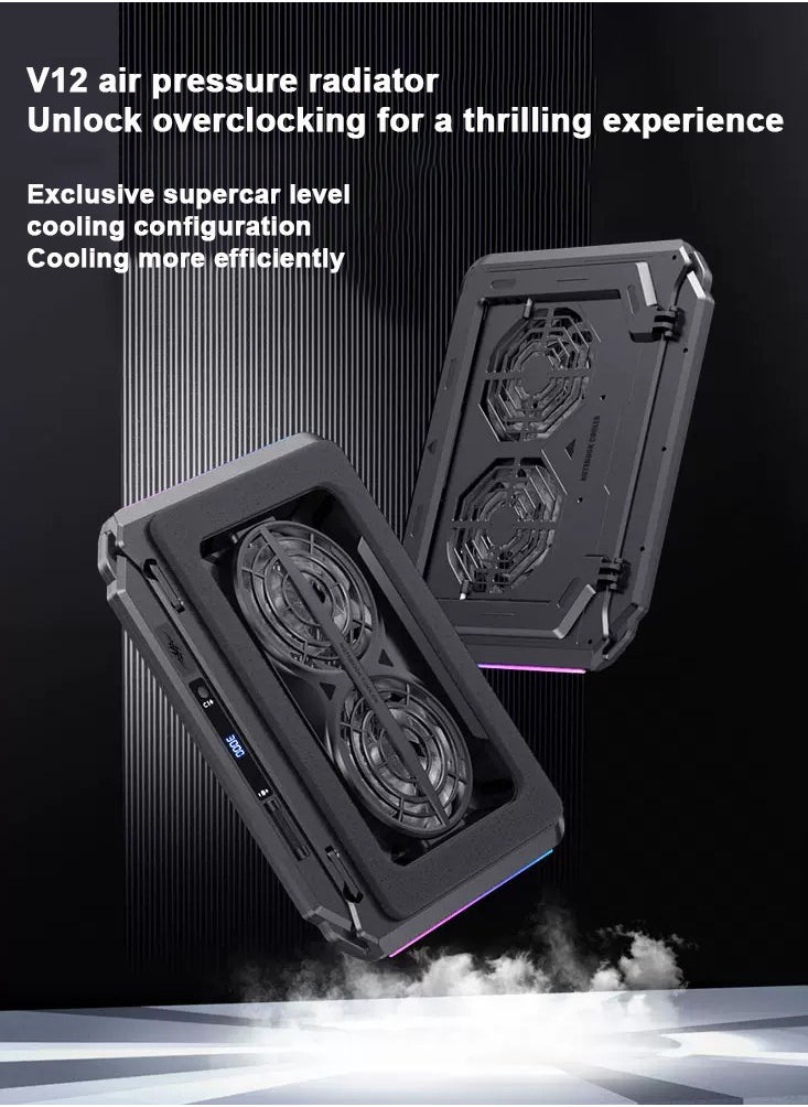Generic - SIMA RGB Laptop Cooler Pad, Dual 14cm Fans, Seal Foam for Rapid Cooling, Infinitely Variable Speed Control, USB Type C Input, Type A Power Output, LCD Screen, for Laptops 15.6-21 inch, 3000 RPM - Image 1