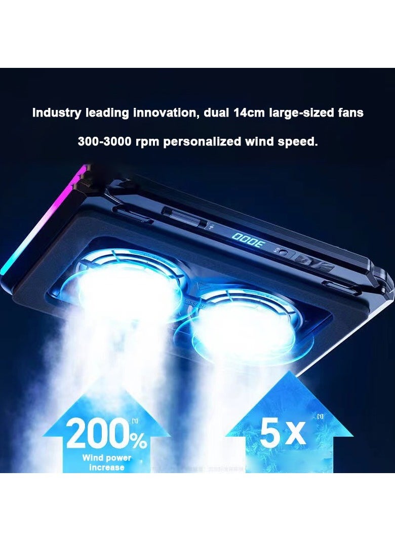 Generic - SIMA RGB Laptop Cooler Pad, Dual 14cm Fans, Seal Foam for Rapid Cooling, Infinitely Variable Speed Control, USB Type C Input, Type A Power Output, LCD Screen, for Laptops 15.6-21 inch, 3000 RPM - Image 1