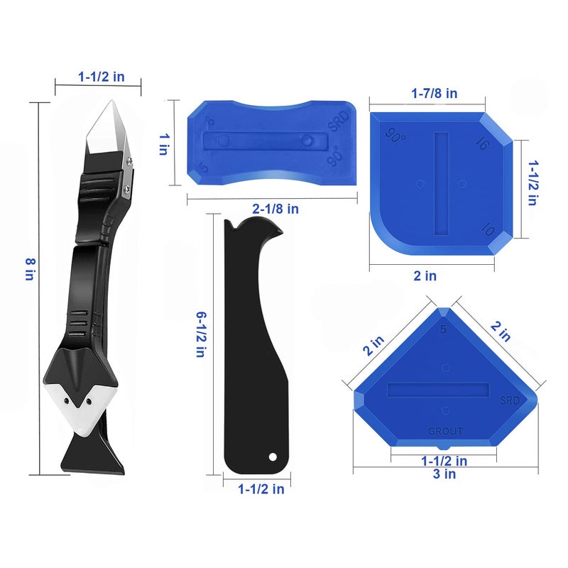 King&Charles KingCharles Silicone Caulking Tool Caulk Remover Tool Grout Removal Tool Caulk Remover Silicone Caulking Tool Kit with 4pc Glass Glue Angle Scraper 3 in 1 Caulking Finishing Tools - Image 2