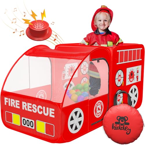 Kiddey Store Kiddey Fire Truck Play Tent for Kids  Firetruck Tents with Sirens and Fireman Sound Button for Girls Boys  Toddlers Gifts  Red Fire Engine Pop Up Playhouse for Toddler  Indoor  Outdoor - Image 1