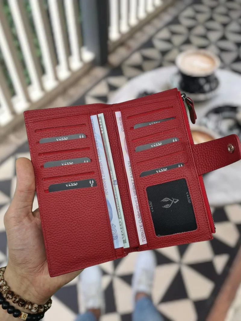 VISSO 903 Genuine Leather Personalized Phone Compartment Zippered Coin Compartment