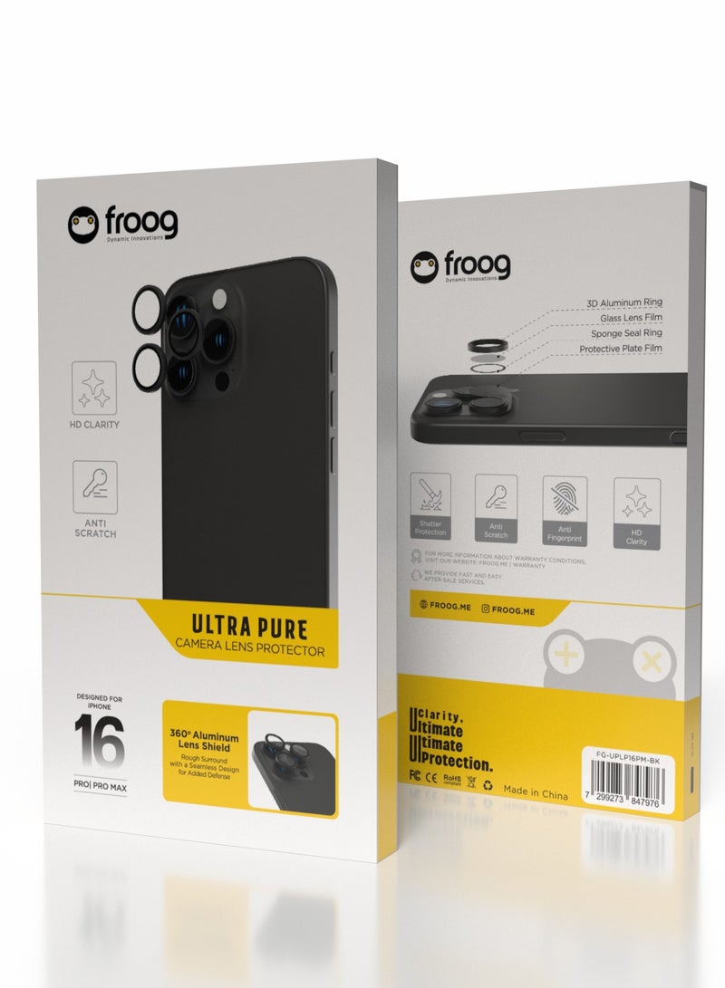 froog iPhone 16 Pro and Pro Max Camera Lens Protector Ultra Pure 360° Aluminum Lens Shield / Shatter Protection / Anti Fingerprint / Anti Scratch / HD Clarity Lens Protection - Black - Image 4