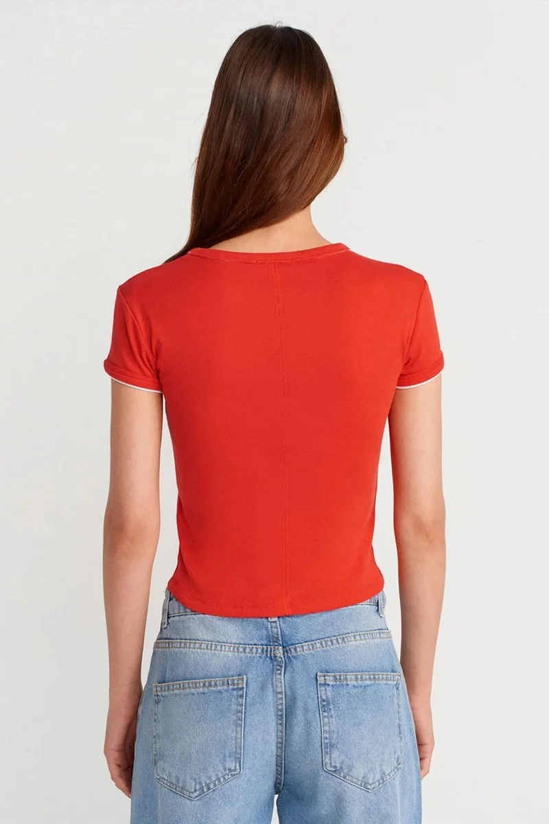 Dilvin Red DILVIN Women's Slim Fit Cotton Crop T-Shirt for Women | Best Price UAE