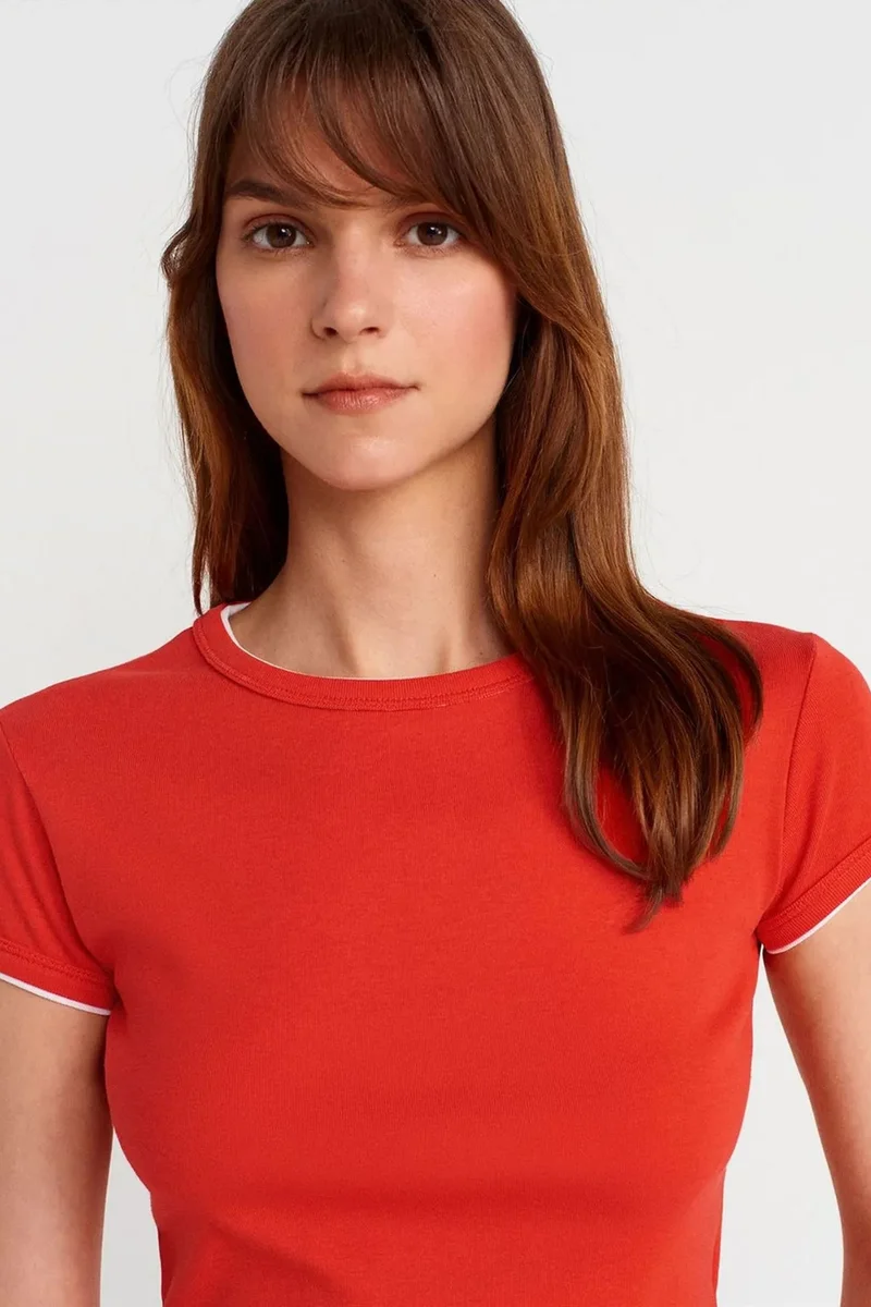 Dilvin Red DILVIN Women's Slim Fit Cotton Crop T-Shirt for Women | Best Price UAE