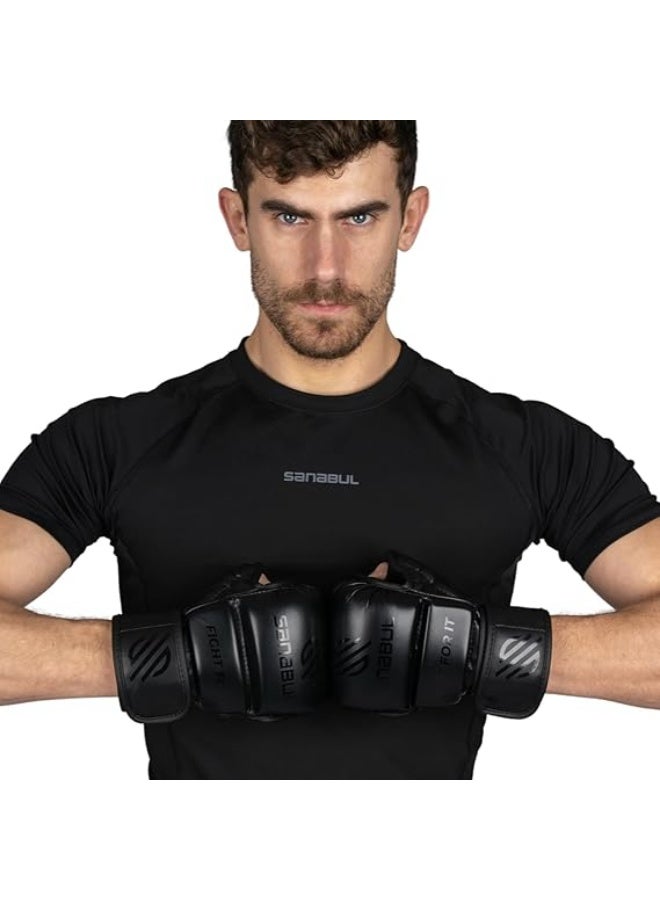 Sanabul  Essential 7 oz MMA Gloves Men & Women | Gloves for Martial Arts Sparring & Training Gloves | Hybrid MMA Kick Boxing Gloves Men | Grappling Gloves (All Black, Large/X-Large) - Image 5
