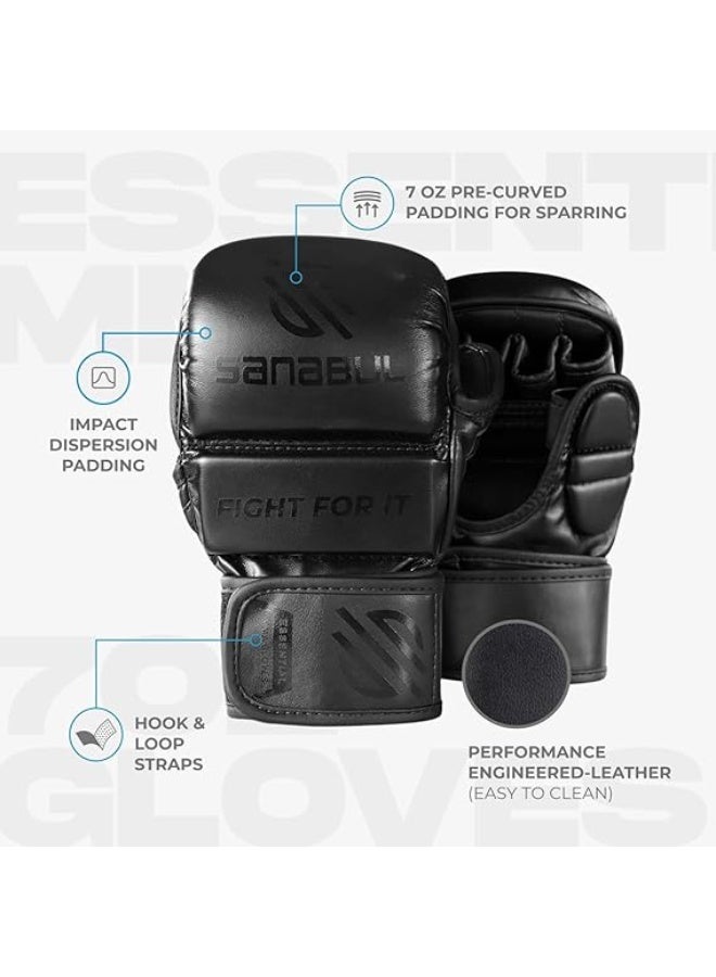 Sanabul  Essential 7 oz MMA Gloves Men & Women | Gloves for Martial Arts Sparring & Training Gloves | Hybrid MMA Kick Boxing Gloves Men | Grappling Gloves (All Black, Large/X-Large) - Image 3