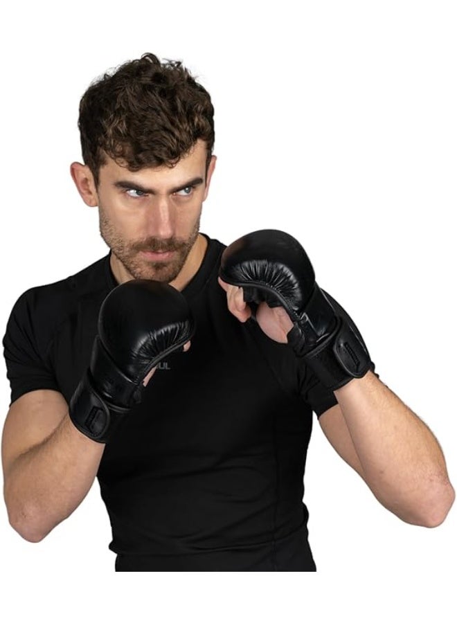 Sanabul  Essential 7 oz MMA Gloves Men & Women | Gloves for Martial Arts Sparring & Training Gloves | Hybrid MMA Kick Boxing Gloves Men | Grappling Gloves (All Black, Large/X-Large) - Image 2