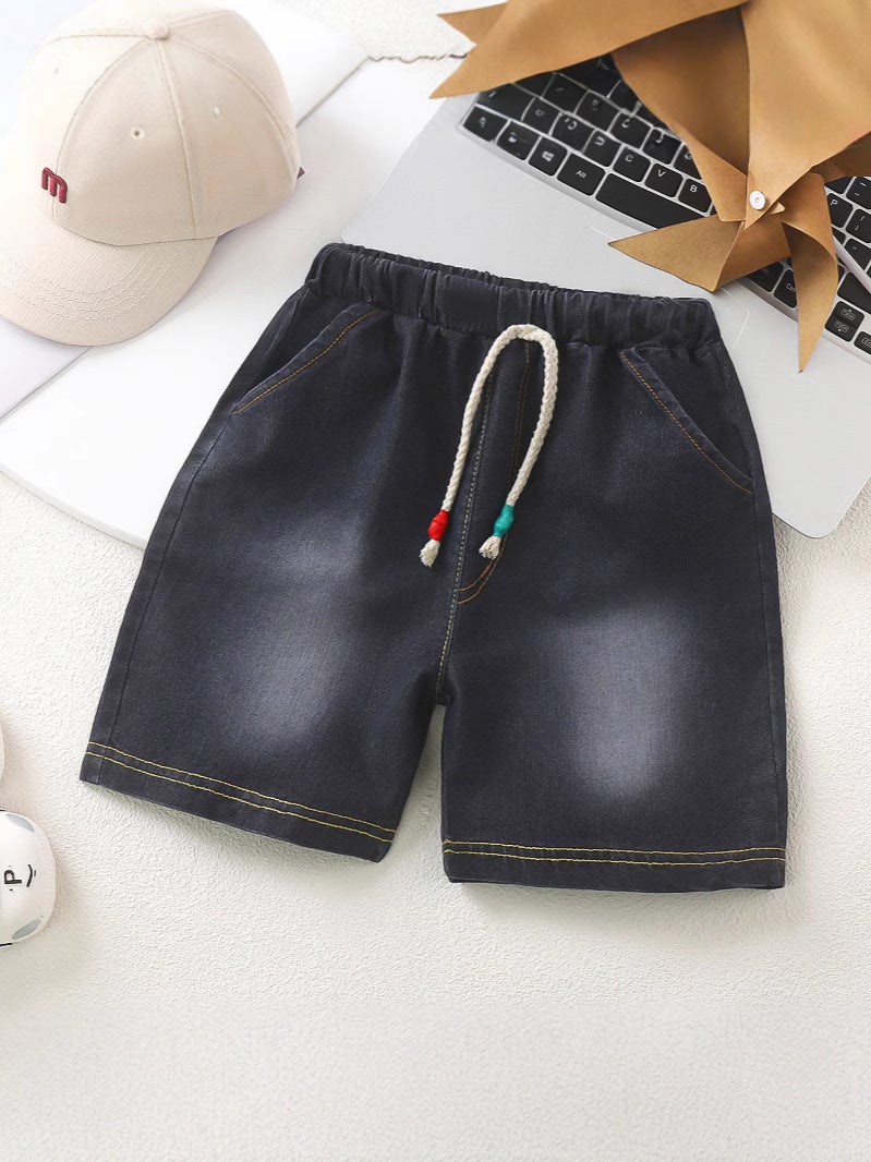 Boys And Girls Denim Shorts With Elastic Waist, Versatile Three-Quarter Pants, Trendy Summer Style For Children And Young Kids - Image 5