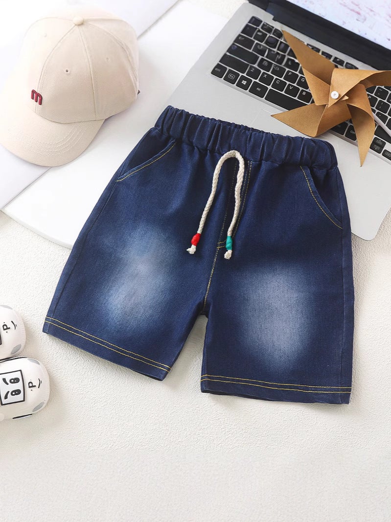 Boys And Girls Denim Shorts With Elastic Waist, Versatile Three-Quarter Pants, Trendy Summer Style For Children And Young Kids - Image 4