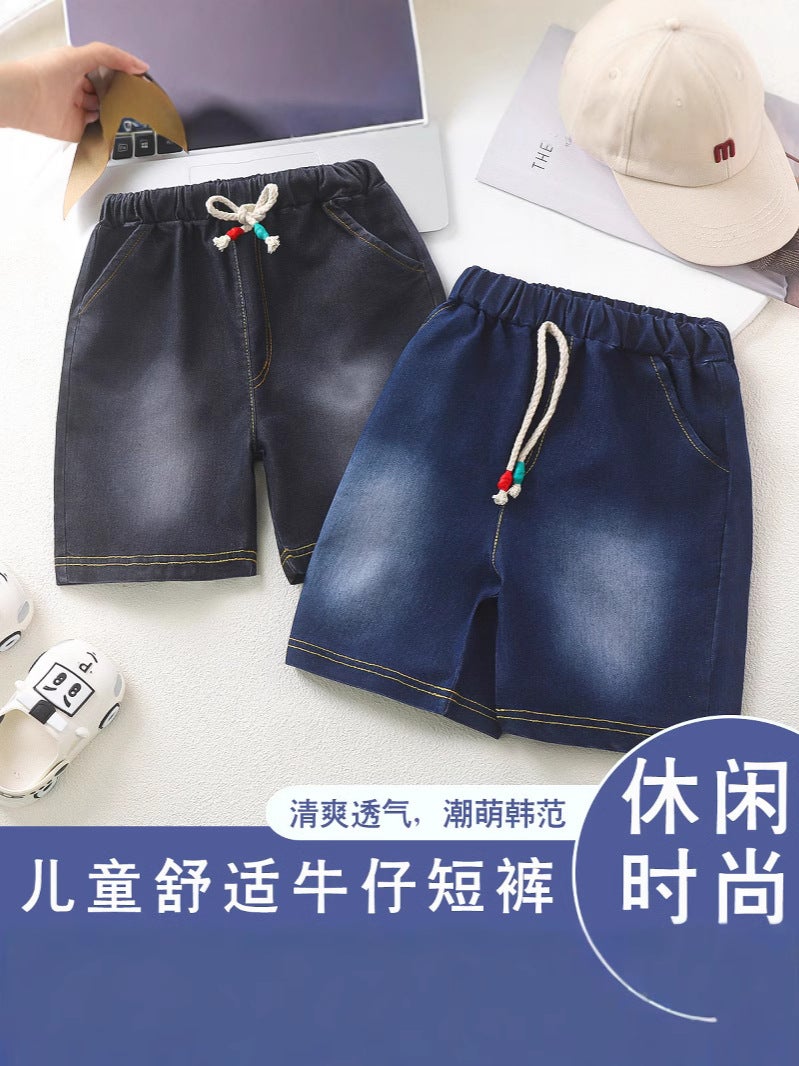Boys And Girls Denim Shorts With Elastic Waist, Versatile Three-Quarter Pants, Trendy Summer Style For Children And Young Kids - Image 2