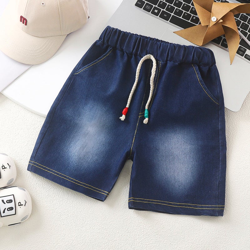 Boys And Girls Denim Shorts With Elastic Waist, Versatile Three-Quarter Pants, Trendy Summer Style For Children And Young Kids - Image 1
