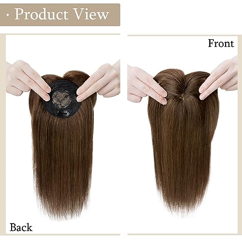 My Lady MYLADY Natural Mono Base Hair Topper with Bangs Medium Brown 100 Real Human Hair Clipin Straight Middle Part 18 Inch 4 - Image 3
