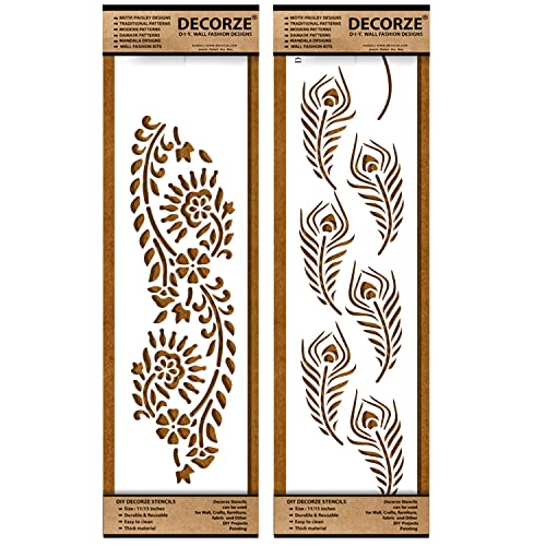 DECORZE Border Stencils for DIY Home Decor | Floral, Pattern & Wall Border Stencils for Painting Furniture & Art Projects DB-47-48 - Image 1