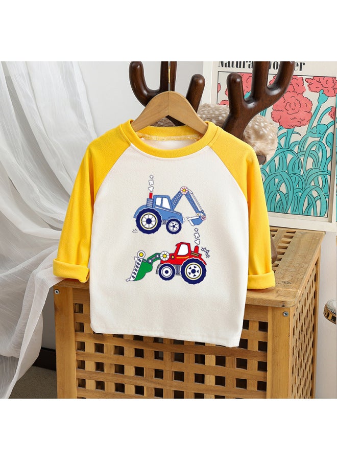 Children's Long-sleeved T-shirt Cartoon Excavator Printed Clothes For Boys And Girls Baby Western Korean Autumn Top Base Shirt