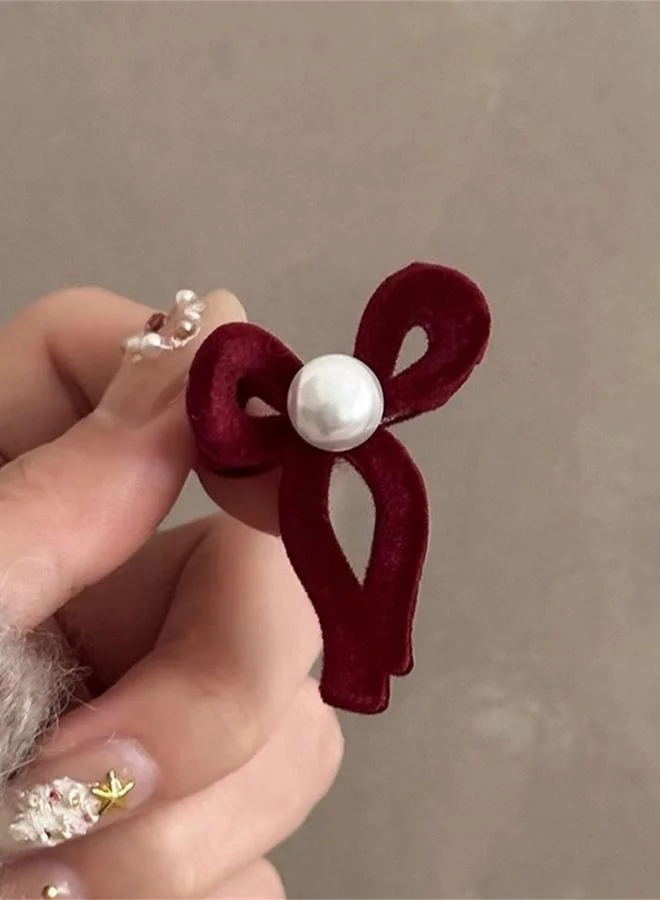 Take Two Set of 2 - Velvet Bow Pearl Claw Clip