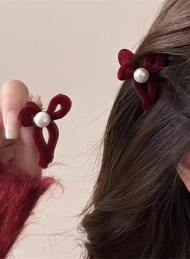 Take Two Set of 2 - Velvet Bow Pearl Claw Clip