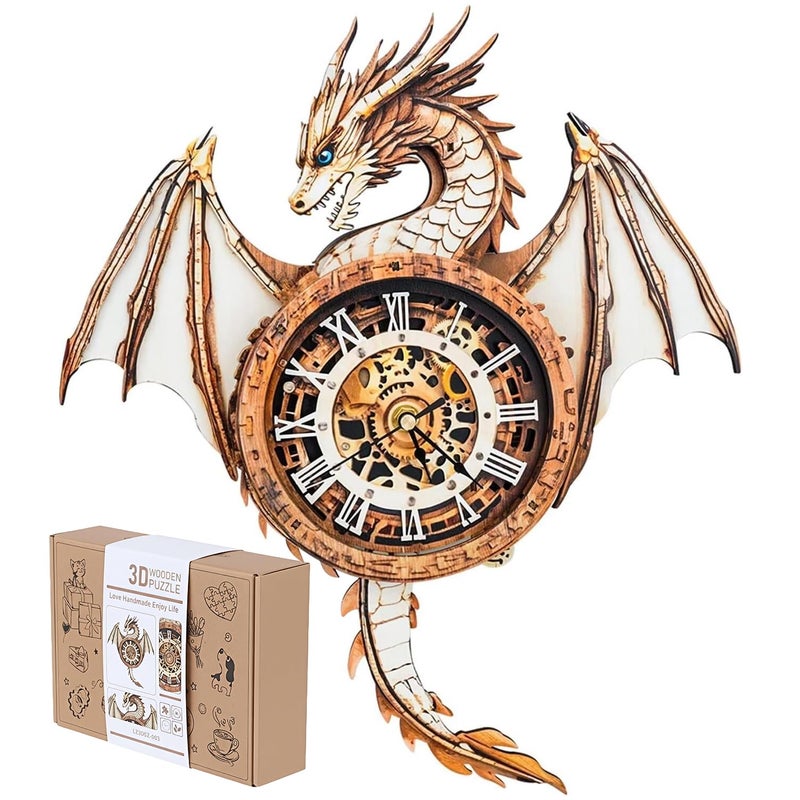 Jollitot 3D Puzzles for Adults Dragon Wall Clock 3D Wooden Puzzles Clock Model Kits DIY Unique Craft Gift forMen Dad Husband Holiday Birthday Christmas Fantasy Home Decor - Image 3
