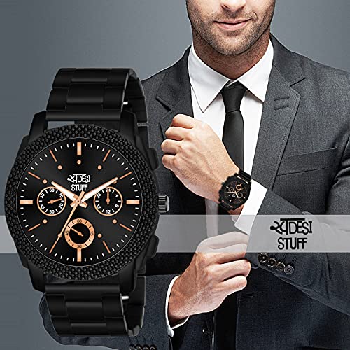 SWADESI STUFF All Black Stainless Steel Strap Stylish Analog Watch for Men - Image 5