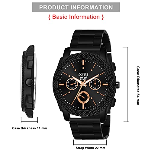 SWADESI STUFF All Black Stainless Steel Strap Stylish Analog Watch for Men - Image 2