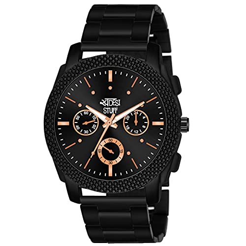 SWADESI STUFF All Black Stainless Steel Strap Stylish Analog Watch for Men - Image 1
