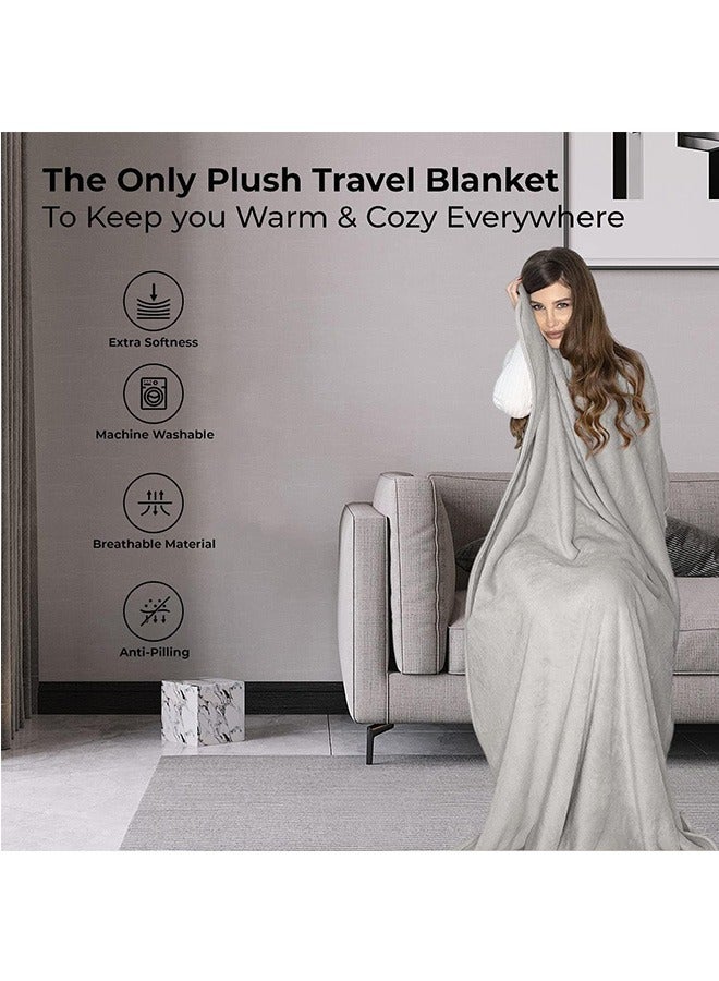 LENND Premium Soft Travel Blanket Pillow. Airplane Flight Blanket throw in Soft Bag Pillow case with Hand Luggage Belt and Backpack Clip Compact Pack Large Blanket for Travel Grey Color  - Image 4